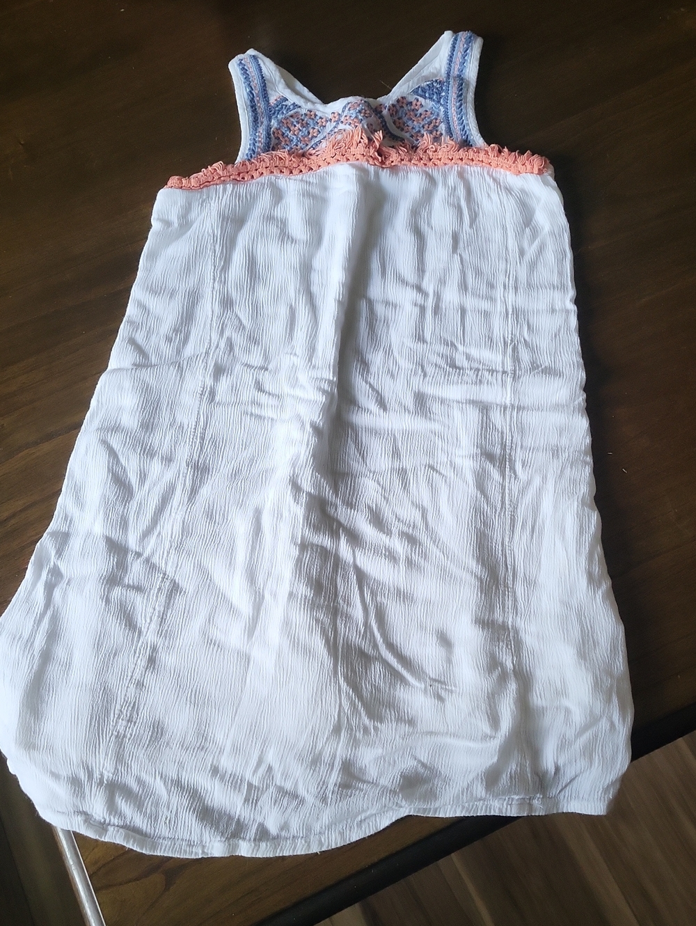 abercrombie kids White Tank Top with Blue Embroidery and Peach Fringe